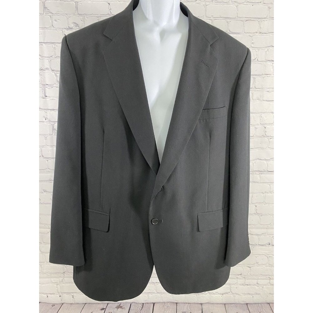 Towncraft Black Polyester Wool Two Button Blazer Jacket Sport Coat 46L